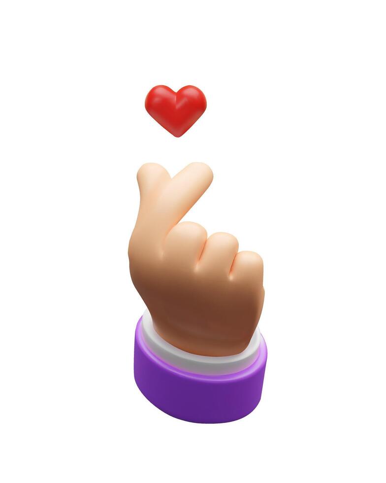 3d Korean hand heart gesture. Three-dimensional illustration about love emotion. Romantic symbol of communication between friends, couple or human. Valentine arm and fingers support. Palm expression vector