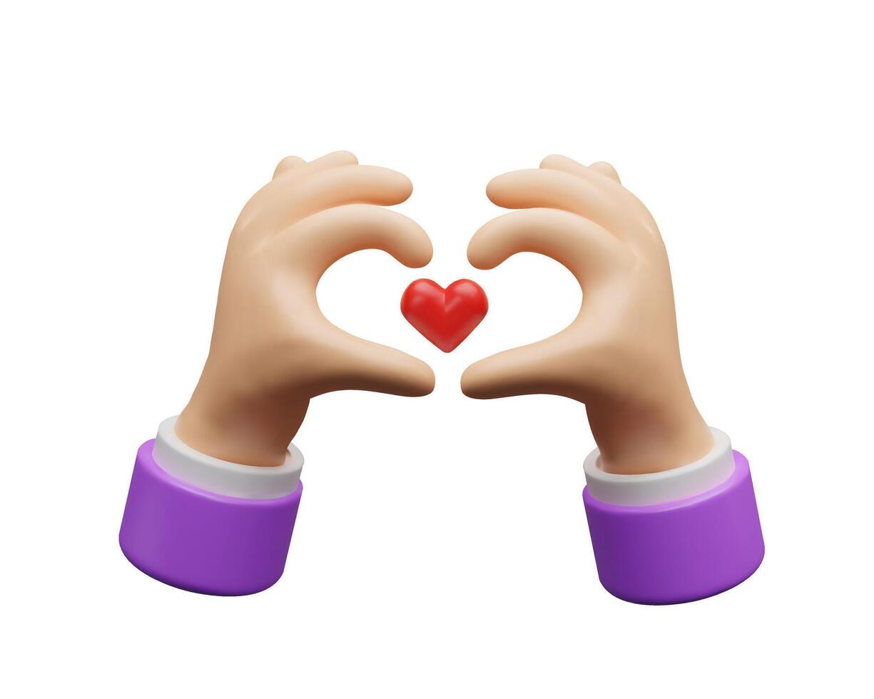 3d hand heart gesture. Three-dimensional illustration about love emotion. Romantic symbol of communication between friends, couple or human. Valentine arm and fingers support. Palm expression form vector