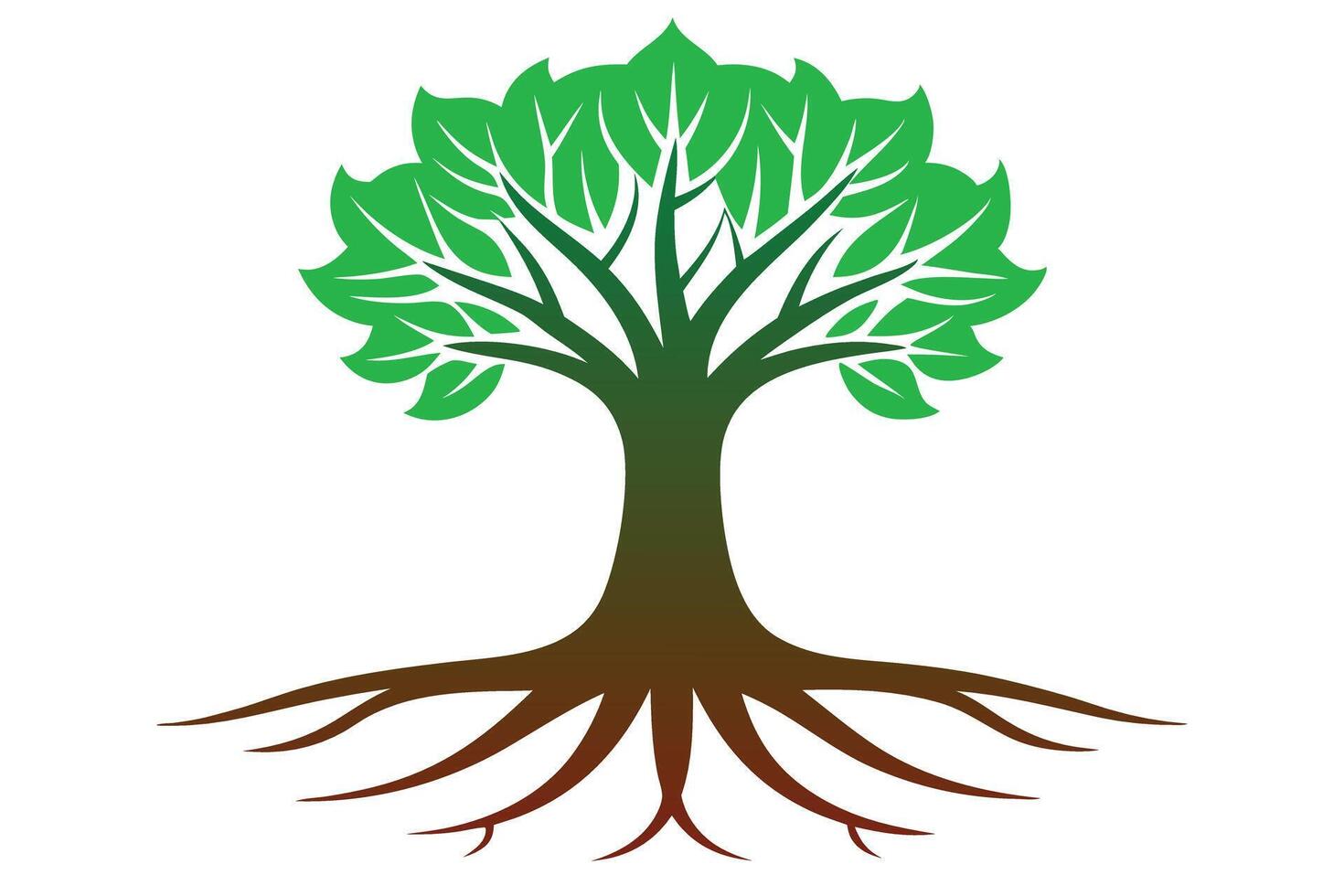 Tree with Roots, Green Leaves, Trunk vector