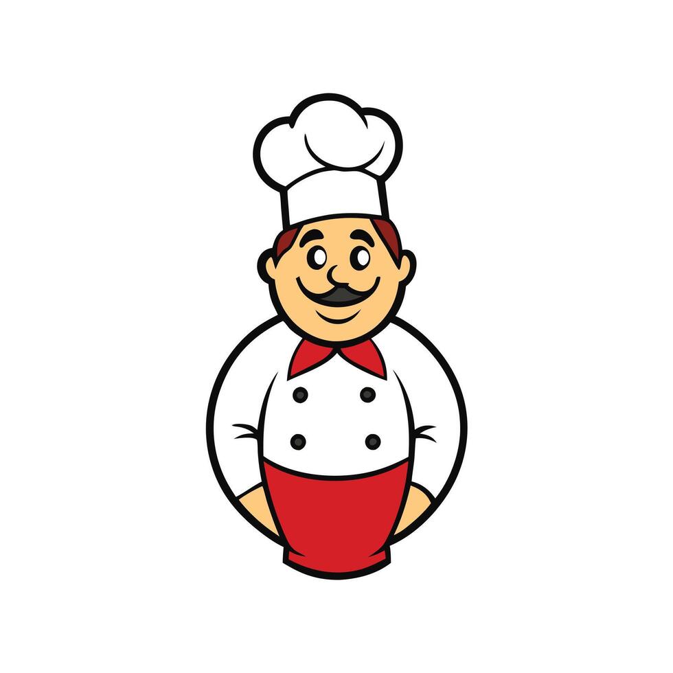 Cartoon Chef with Moustache and Red Apron vector