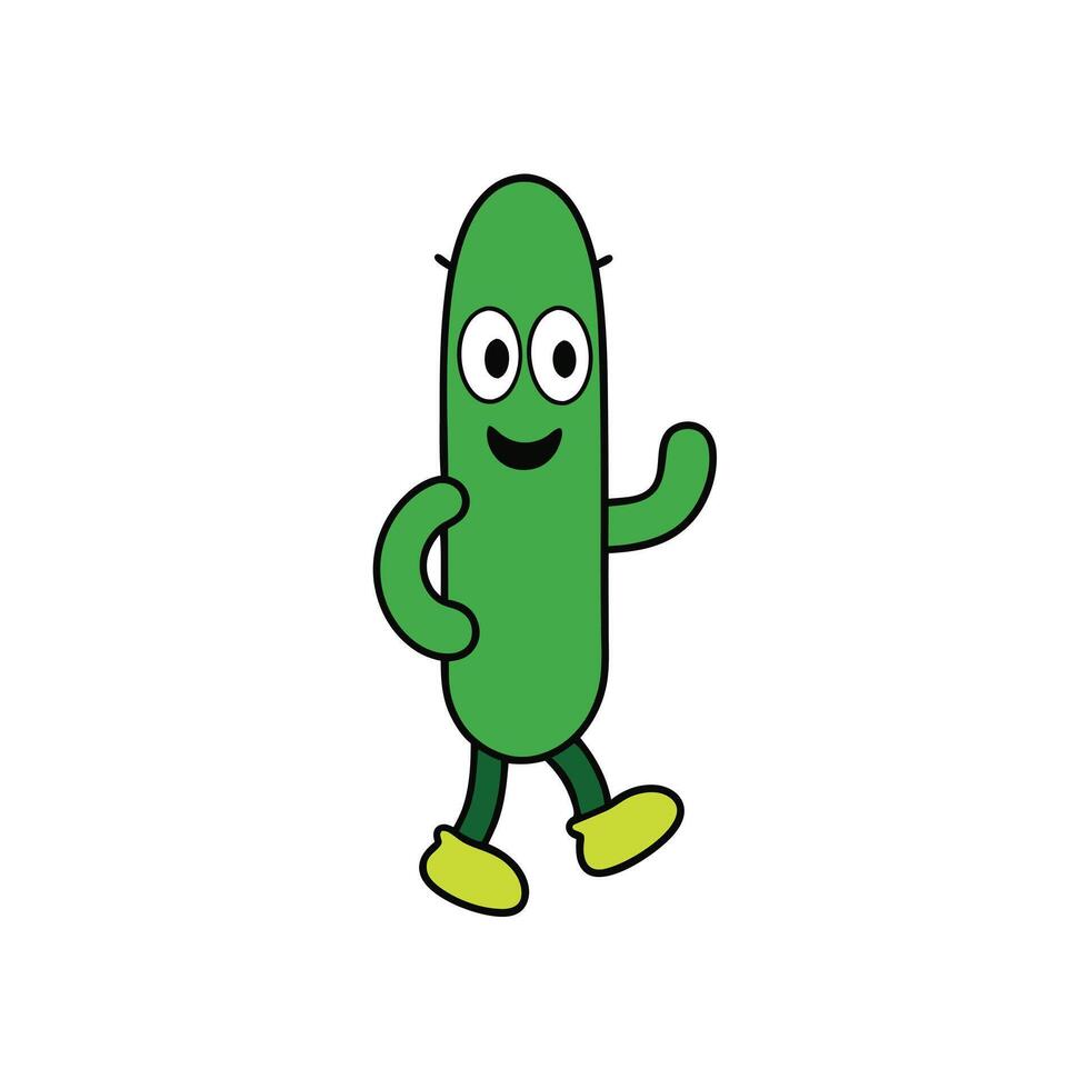 Cartoon Cucumber Character with Arms Waving, Legs Walking on Transparent Background vector