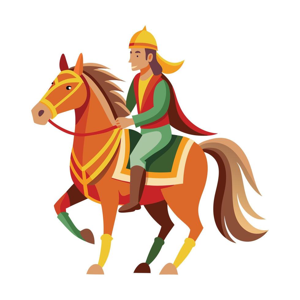 Stylized of Central Asian Warrior Riding Brown Horse vector