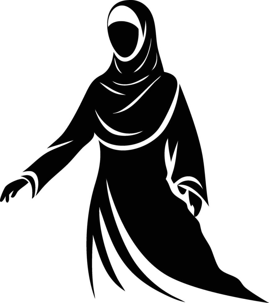 Elegant Silhouette of Hijabi Woman with Flowing Abaya vector