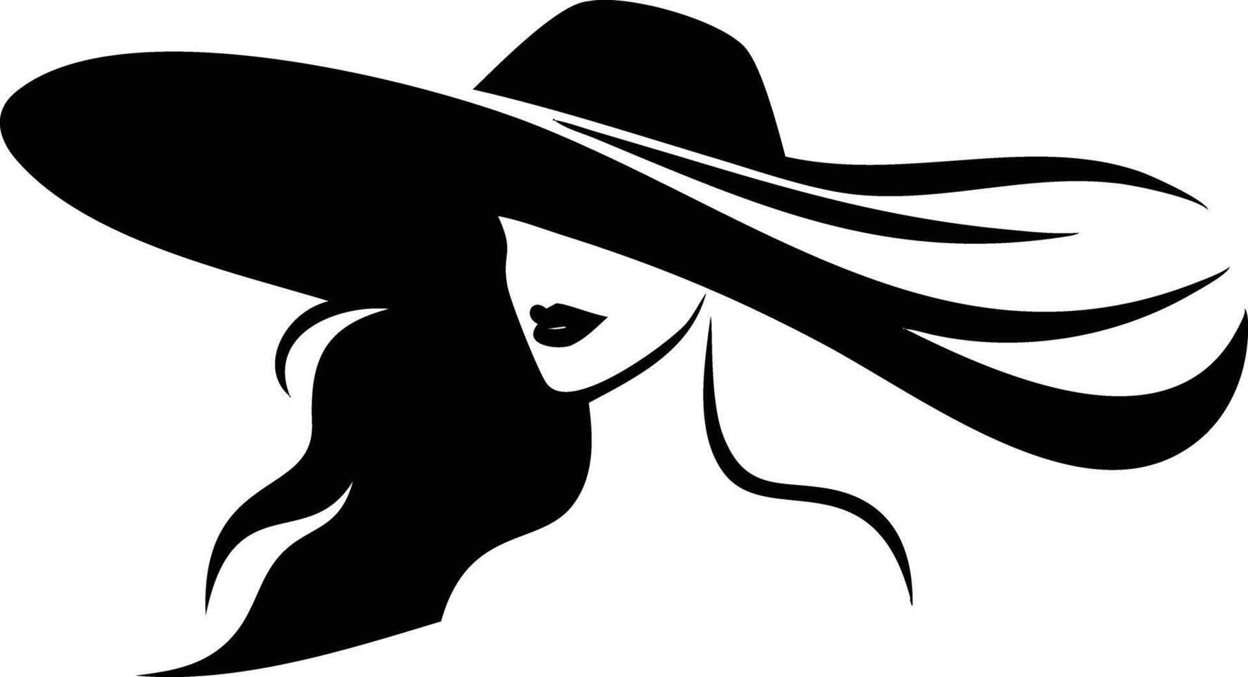 Elegant Woman Silhouette with Long Hair Wearing WideBrimmed Hat vector
