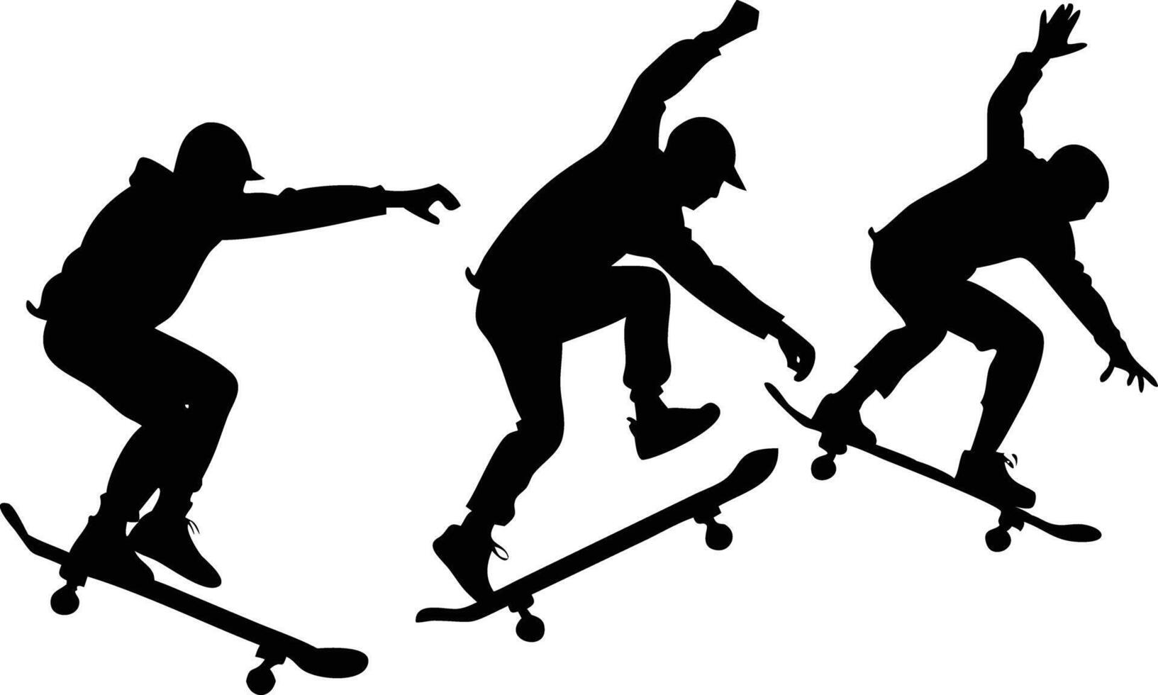 Active Skateboarder Silhouette, Dynamic Motion, Skateboarding Stunt, Extreme Sport vector