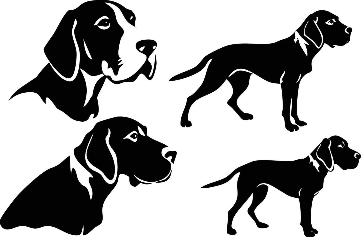Dogs Portraits Silhouettes Breed Pointers, Heads vector