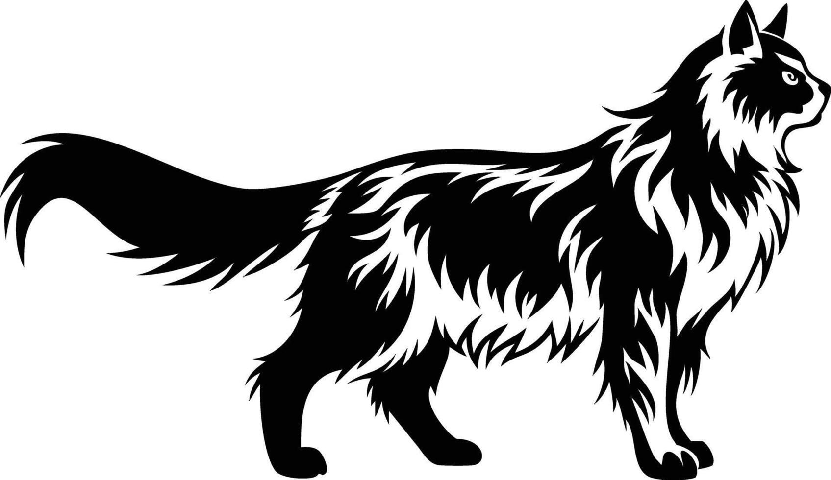 Black Longhair Cat Walking Profile Cutout Style Design vector