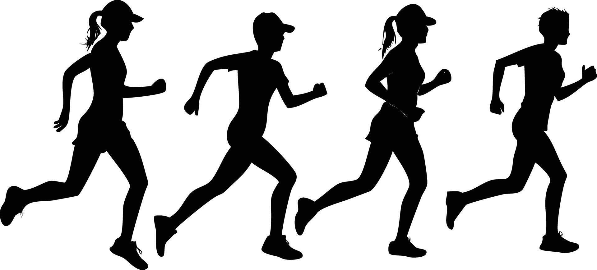 Group Silhouette of People Running in Sportswear with Caps vector