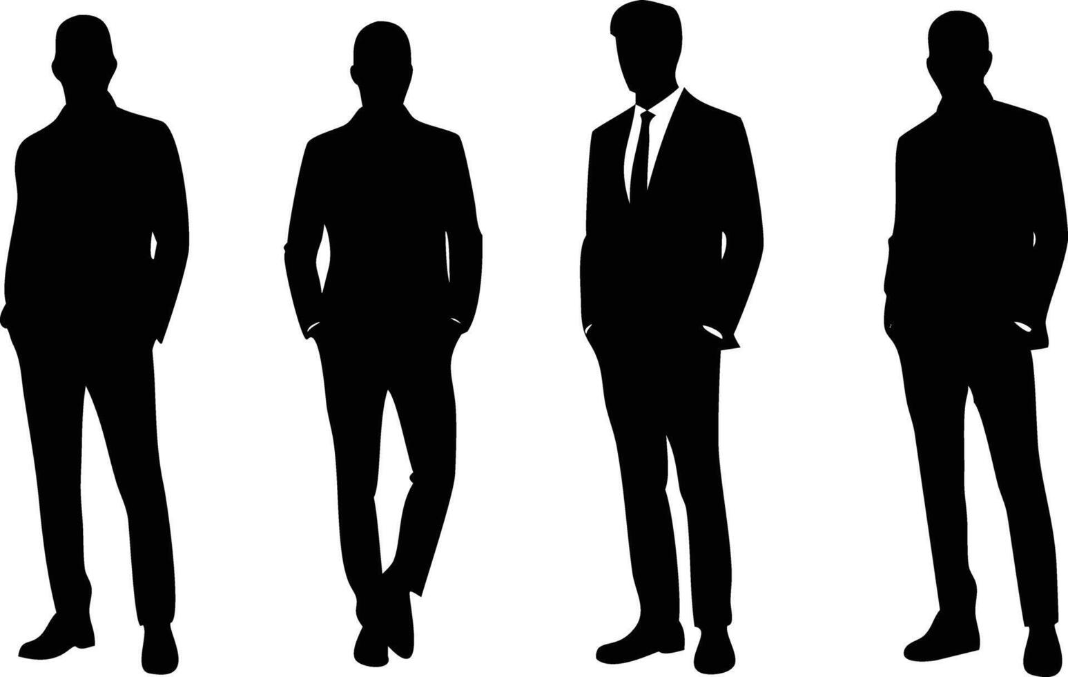 Four Dark Businessmen Silhouettes Wearing Suits With Ties and Hands in Pockets vector