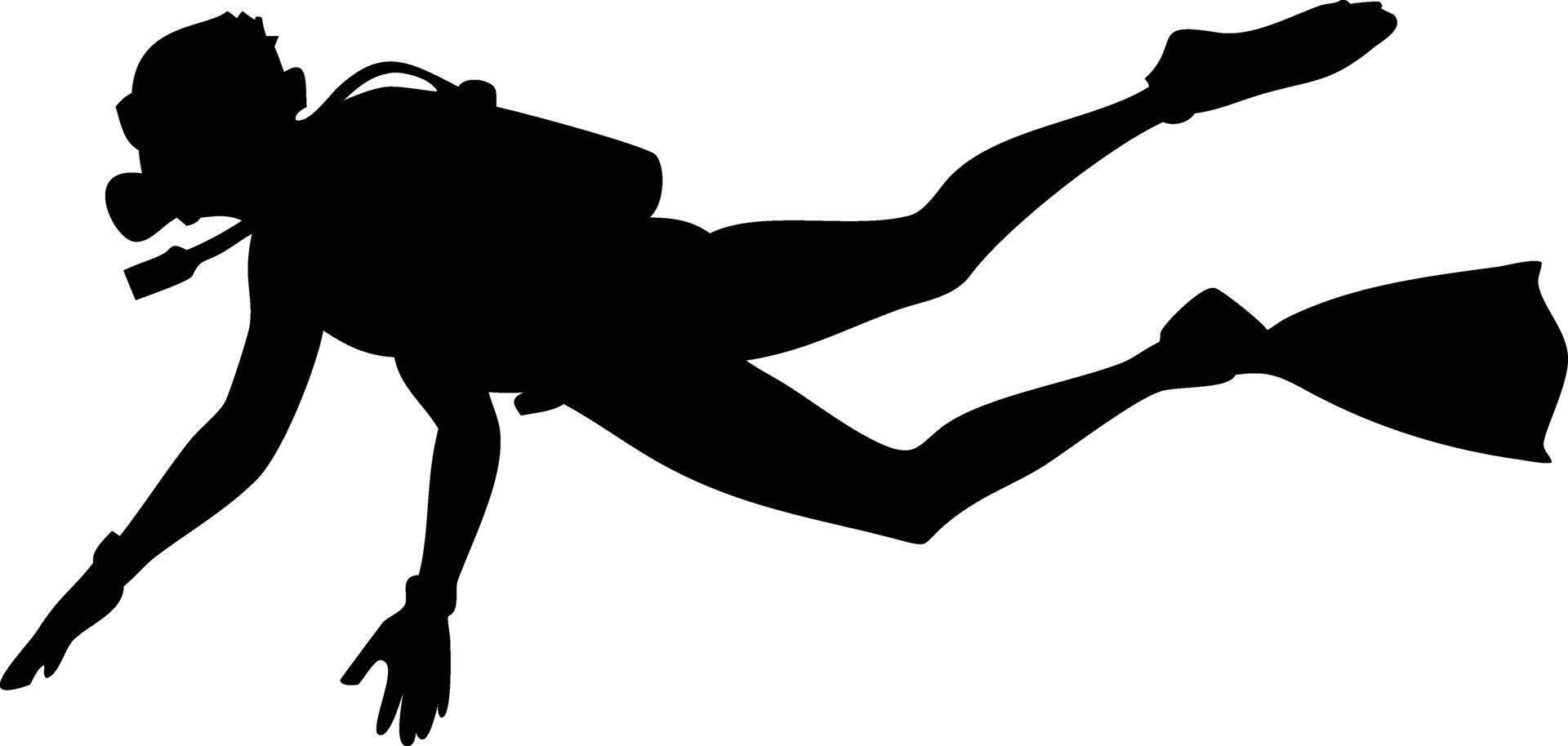 Diver Silhouette with Tank, Fins and Mask Floating vector