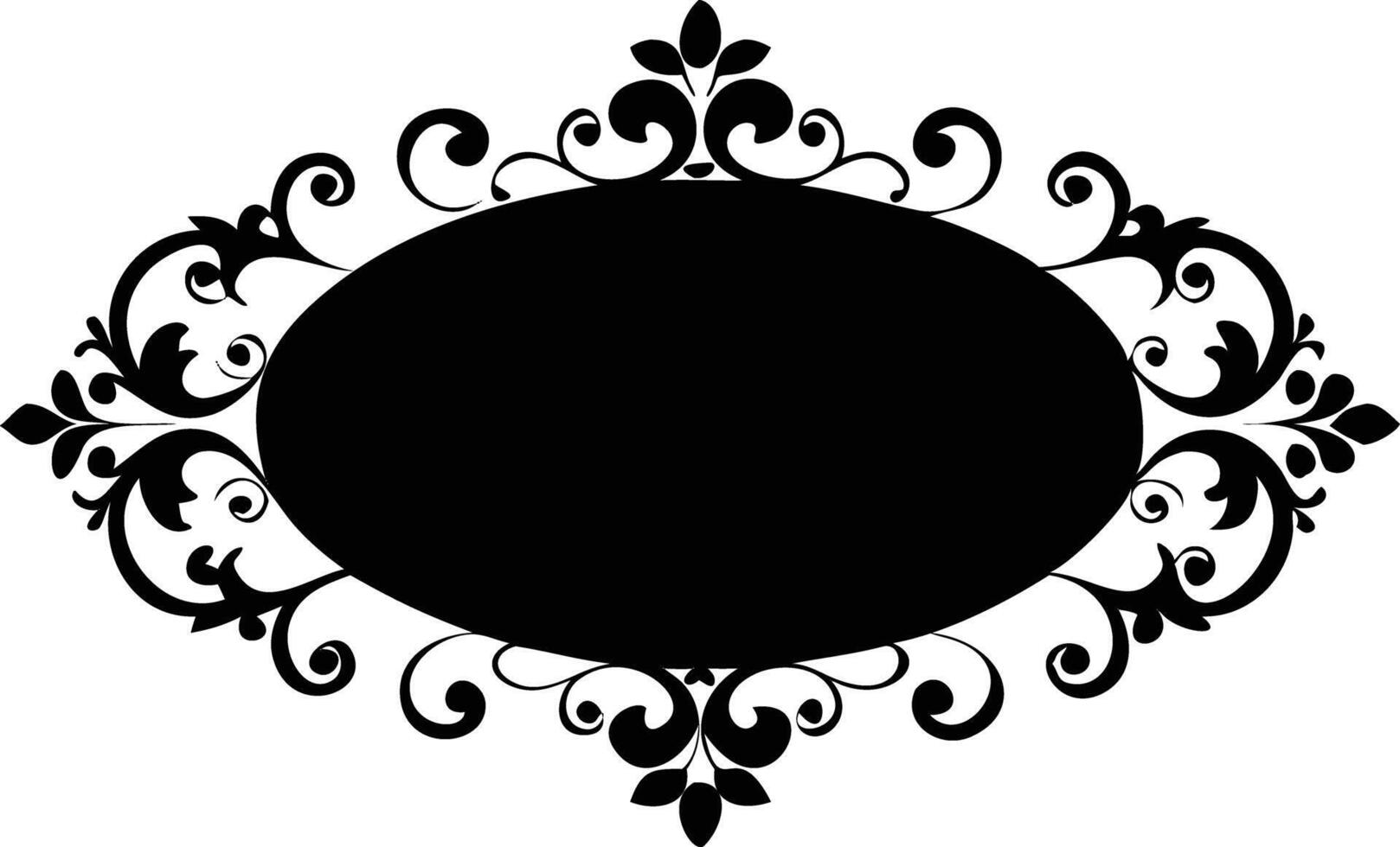 Ornate Black Oval Frame, Elegant Filigree Border Silhouette vector