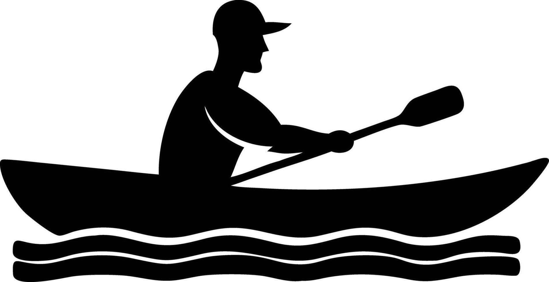 Silhouette of Man Paddling Kayak on Water , Wearing a Hat vector