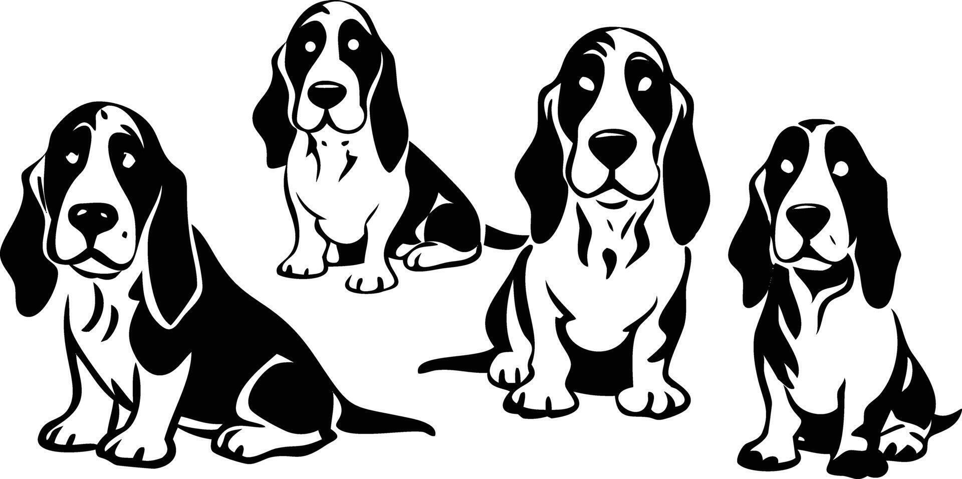 Black and White Basset Hound Puppies Sitting, , Group of Dog Breeds vector