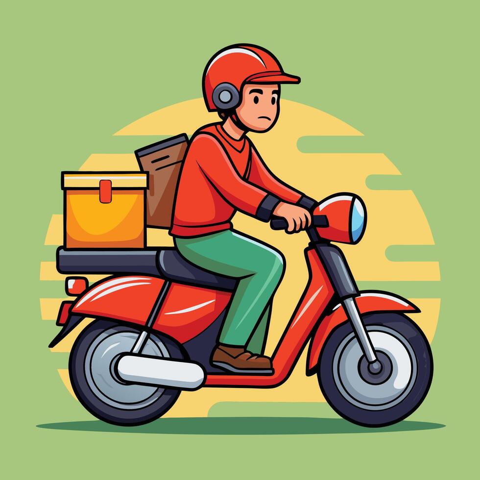 Cartoon Man Riding Scooter with Delivery Box vector