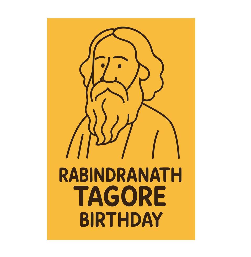 Rabindranath Tagore illustration for 22 Shey Shrabon Rabindra Jayanti Social Media Post Web Banner Status vector