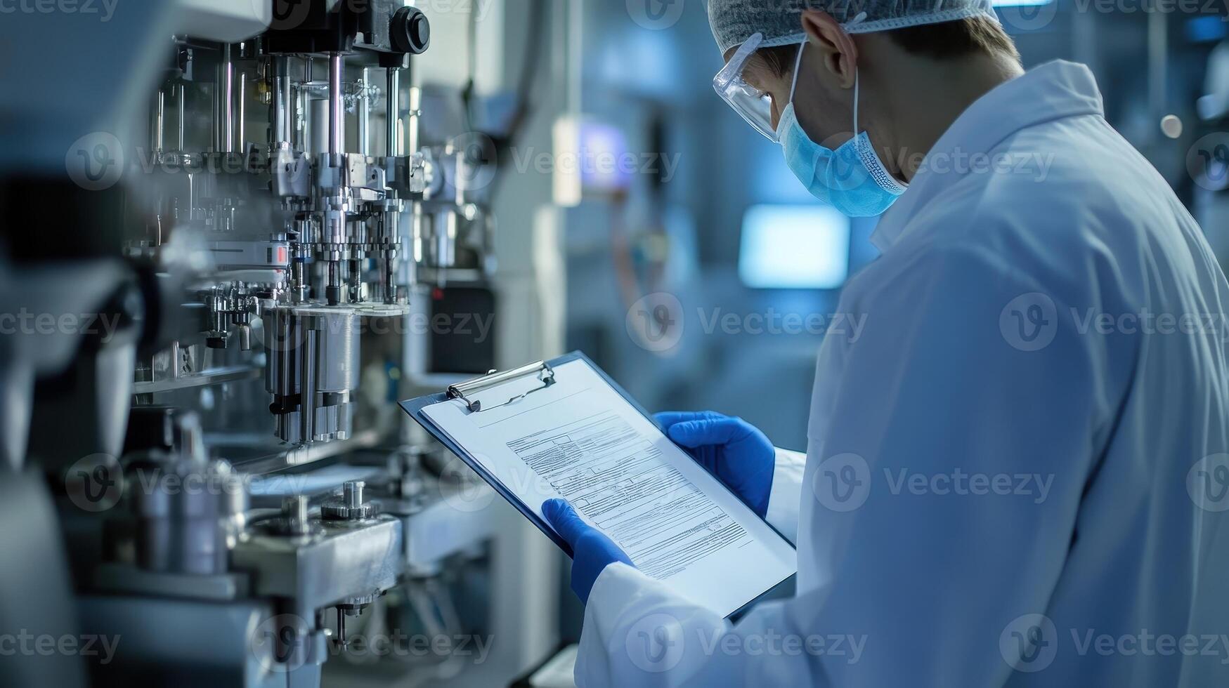 A scientist reviews data while working with advanced laboratory equipment photo