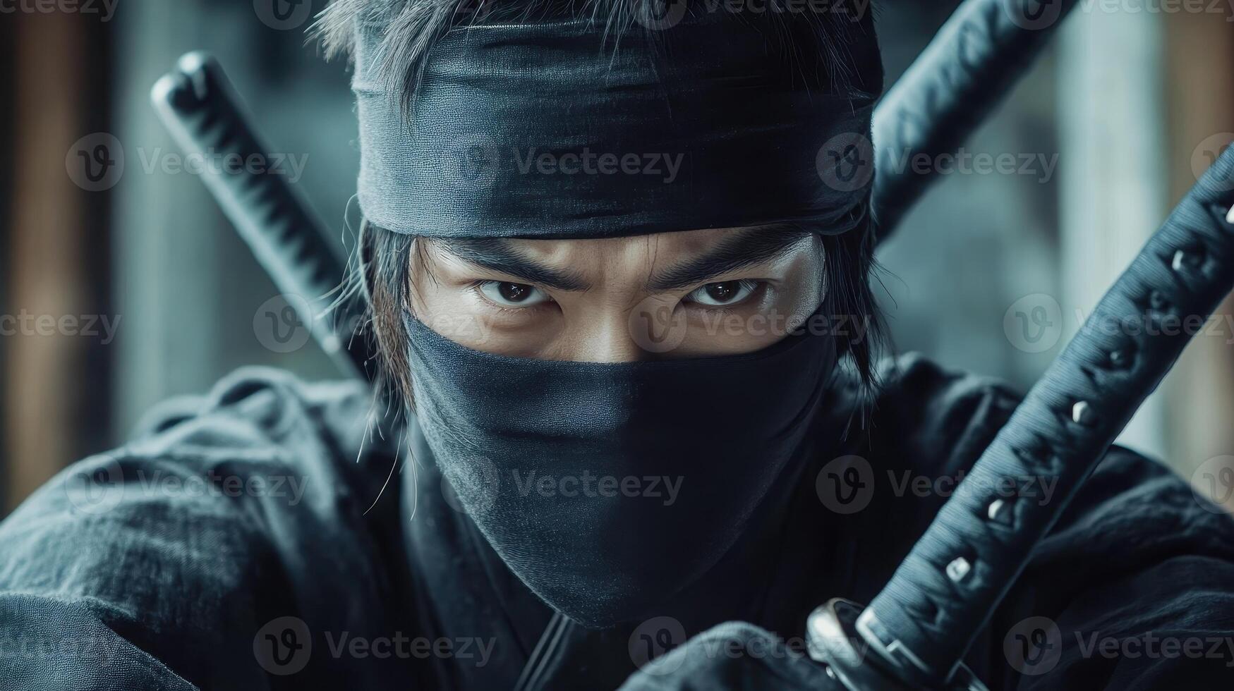 A focused ninja prepares for action, showcasing stealth and determination photo