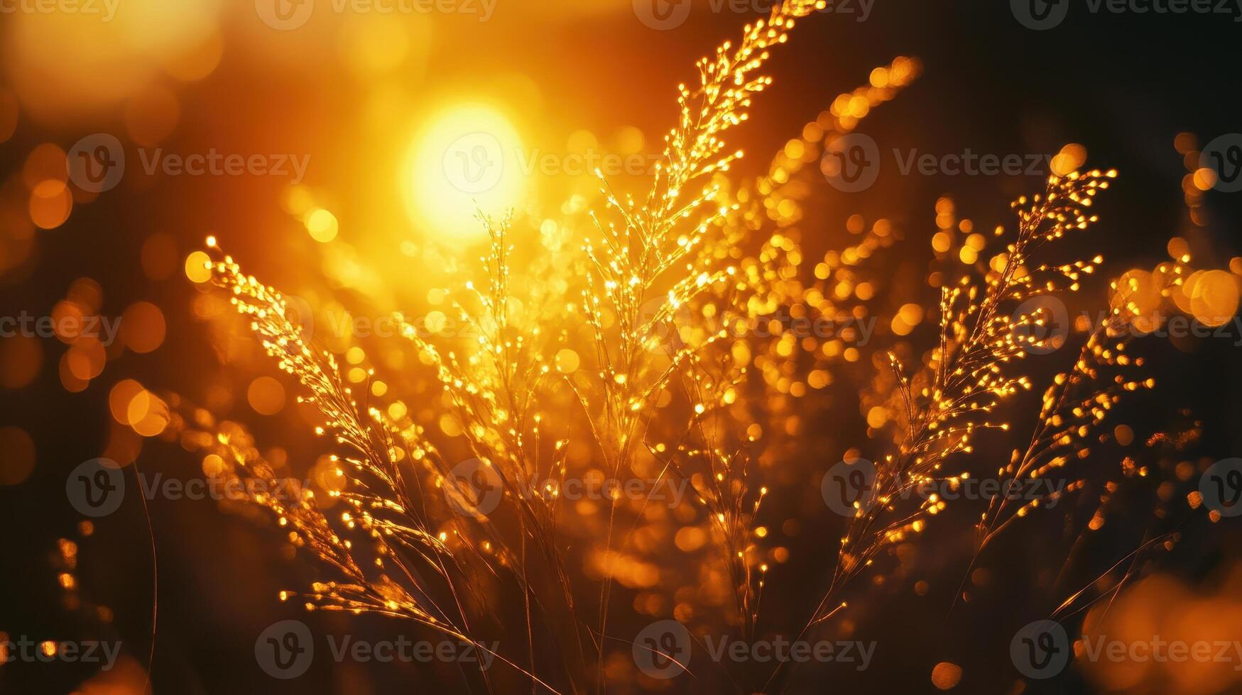 A close-up of golden grass illuminated by sunlight, creating a warm, tranquil atmosphere photo