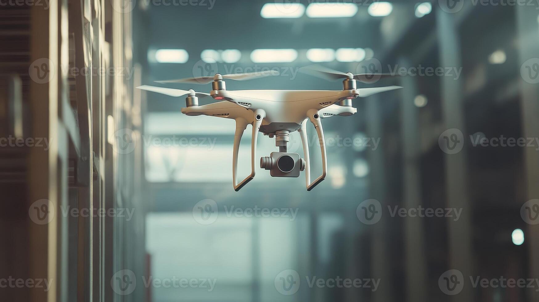 A drone hovering in an industrial setting, showcasing technology in action photo