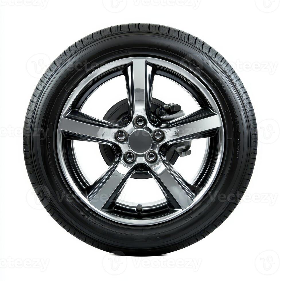 A sleek, modern alloy wheel with a tire, designed for automotive use and performance photo