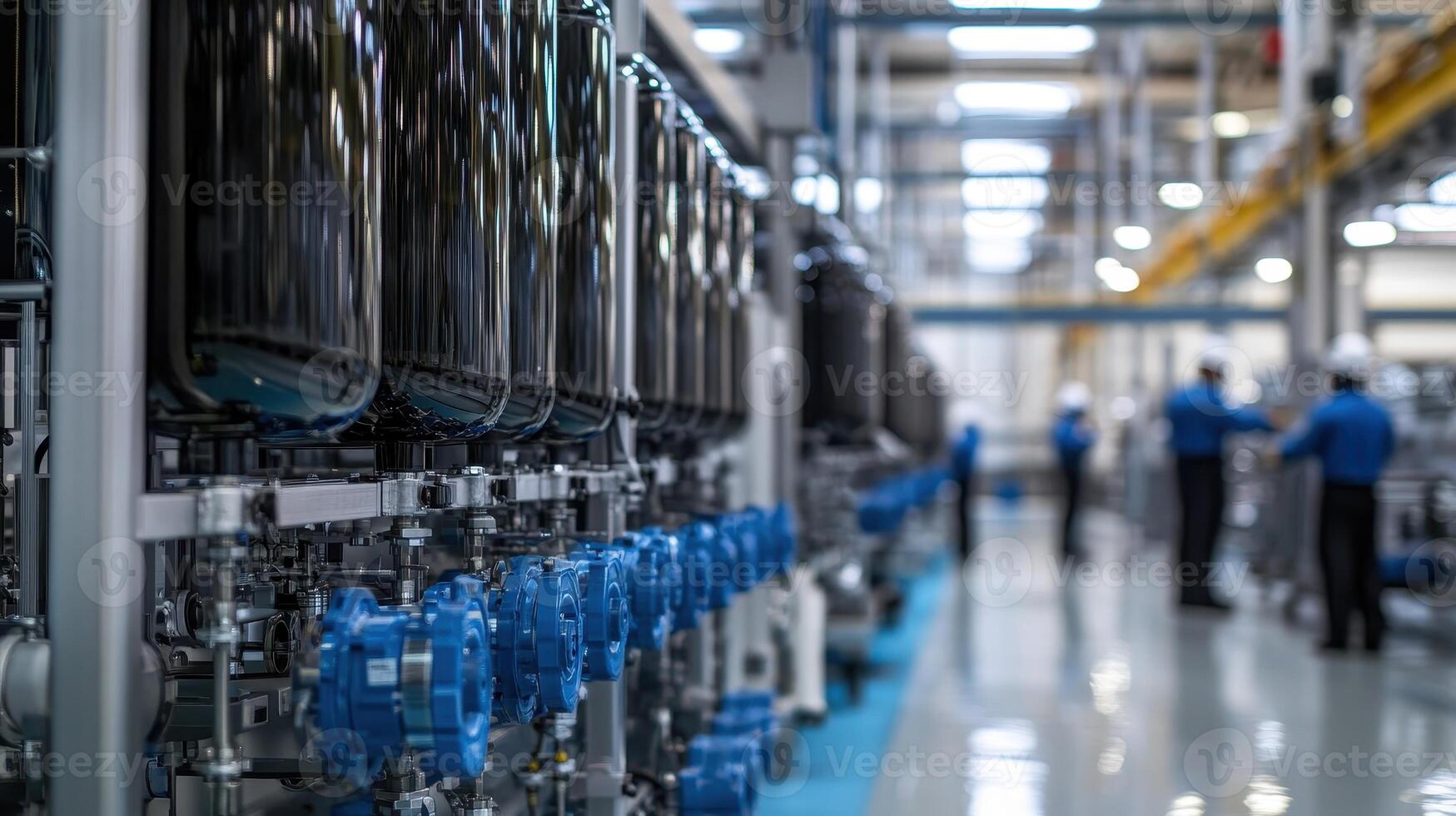 Industrial facility with machinery and workers in a production environment photo