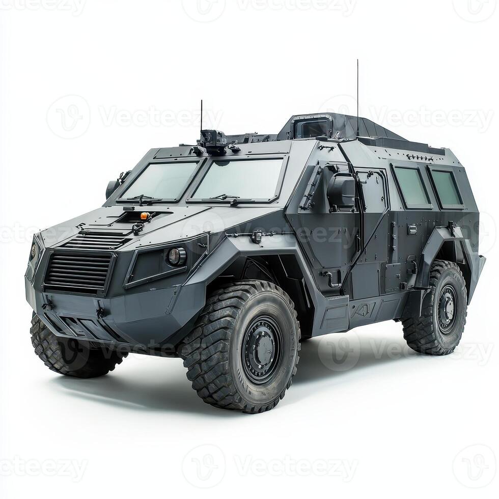 A rugged, military-style armored vehicle designed for transport and protection in various terrains photo