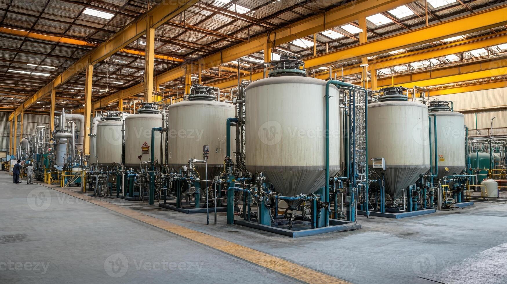 Industrial facility with large storage tanks and piping for processing materials photo