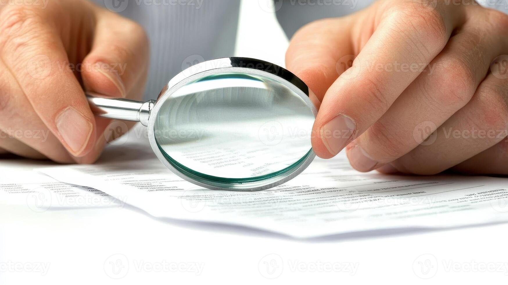 A person inspecting documents with a magnifying glass, emphasizing careful examination photo