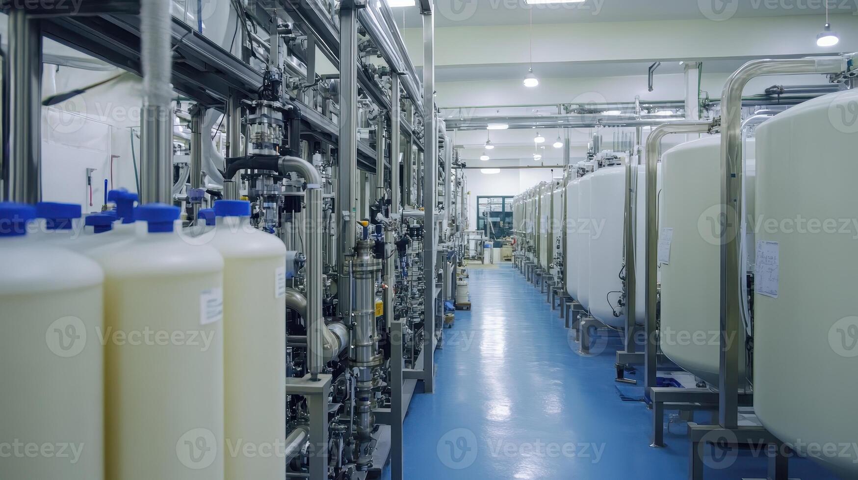 Industrial facility with large tanks and piping, likely for processing or manufacturing. photo