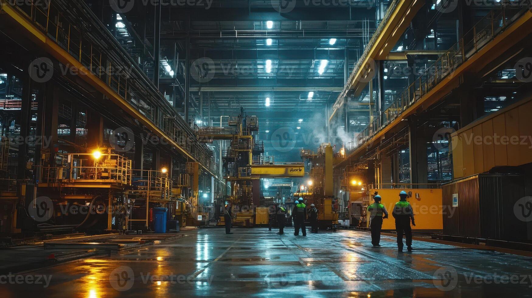 Industrial facility with workers and machinery in a well-lit environment photo