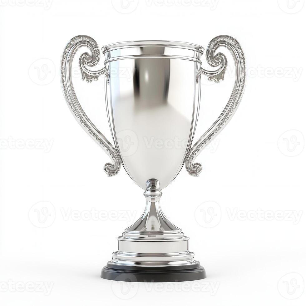 A shiny silver trophy with ornate handles, symbolizing achievement and success. photo