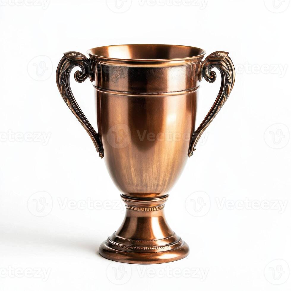 A shiny bronze trophy with ornate handles, symbolizing achievement and recognition photo