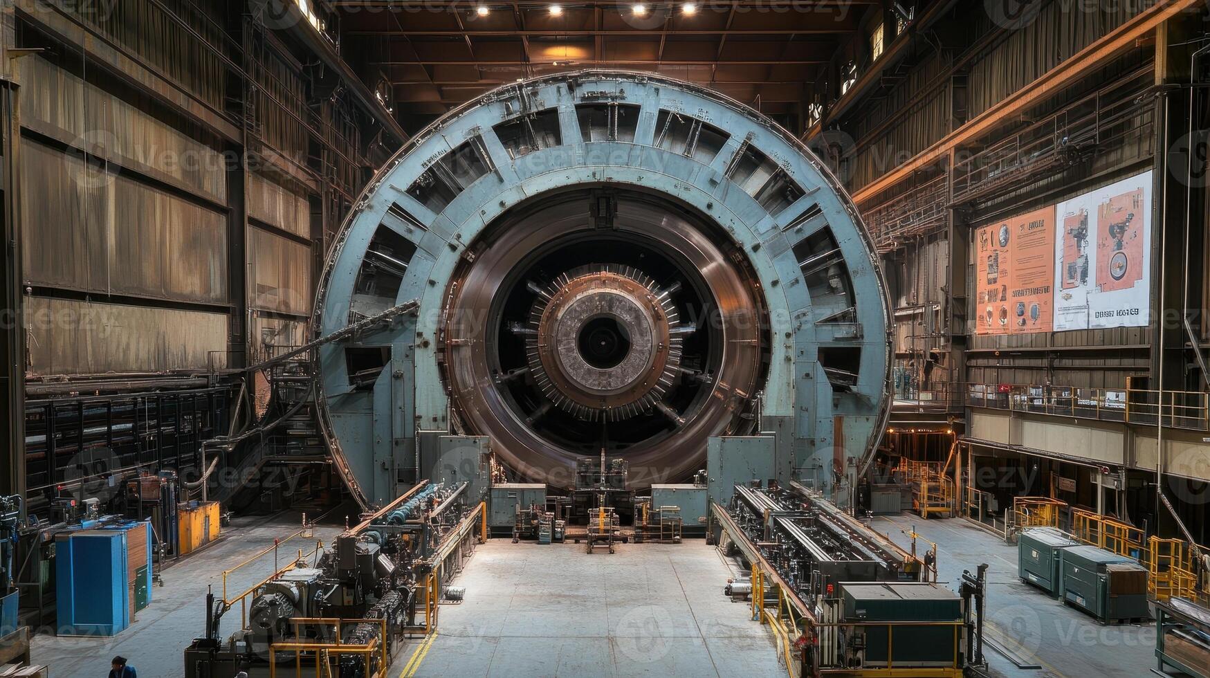 A large industrial machine in a factory setting, likely used for tunneling or construction. photo