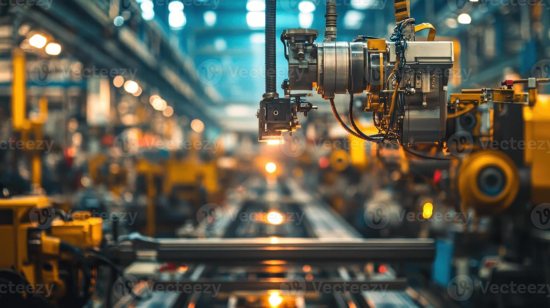 A robotic arm operates in a modern industrial setting, highlighting automation and manufacturing photo