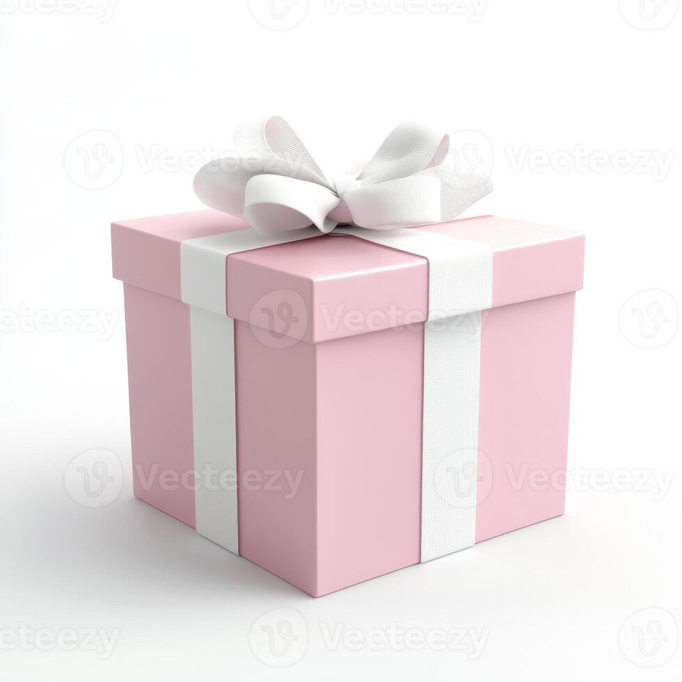 A pink gift box with a white ribbon and bow, symbolizing celebration and giving photo