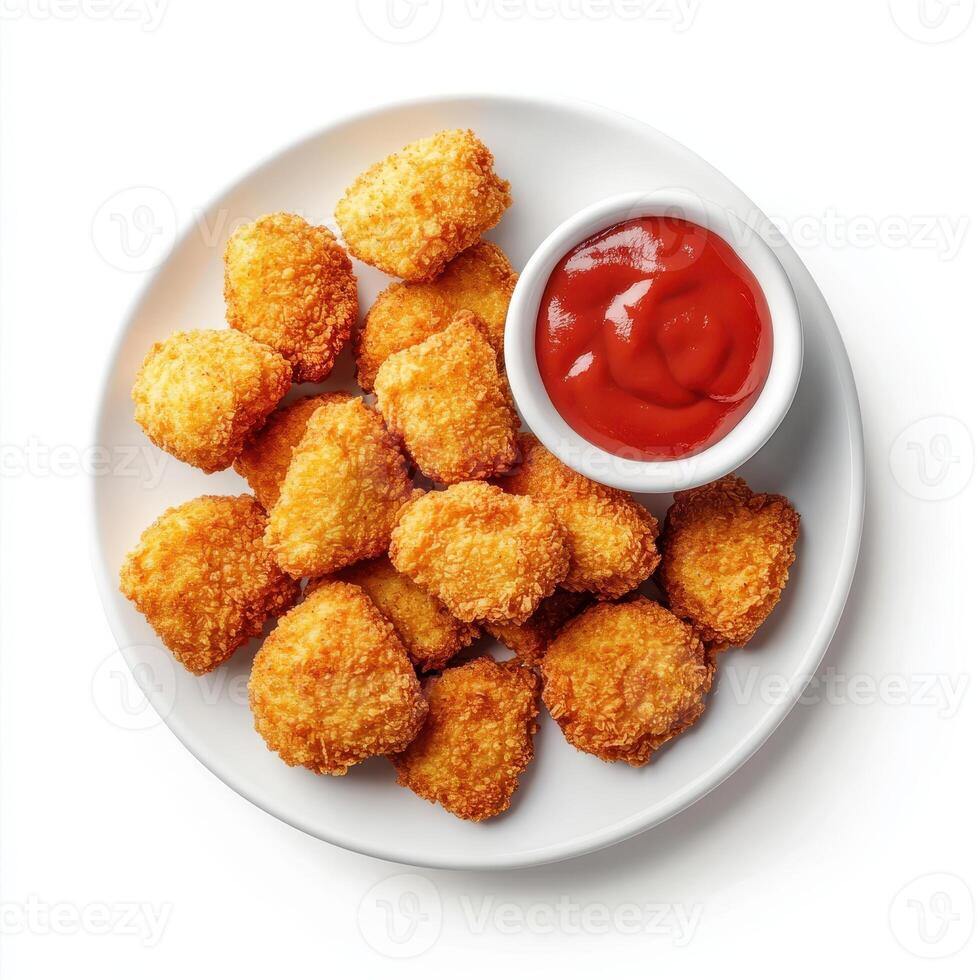 A plate of crispy chicken nuggets served with a side of ketchup photo