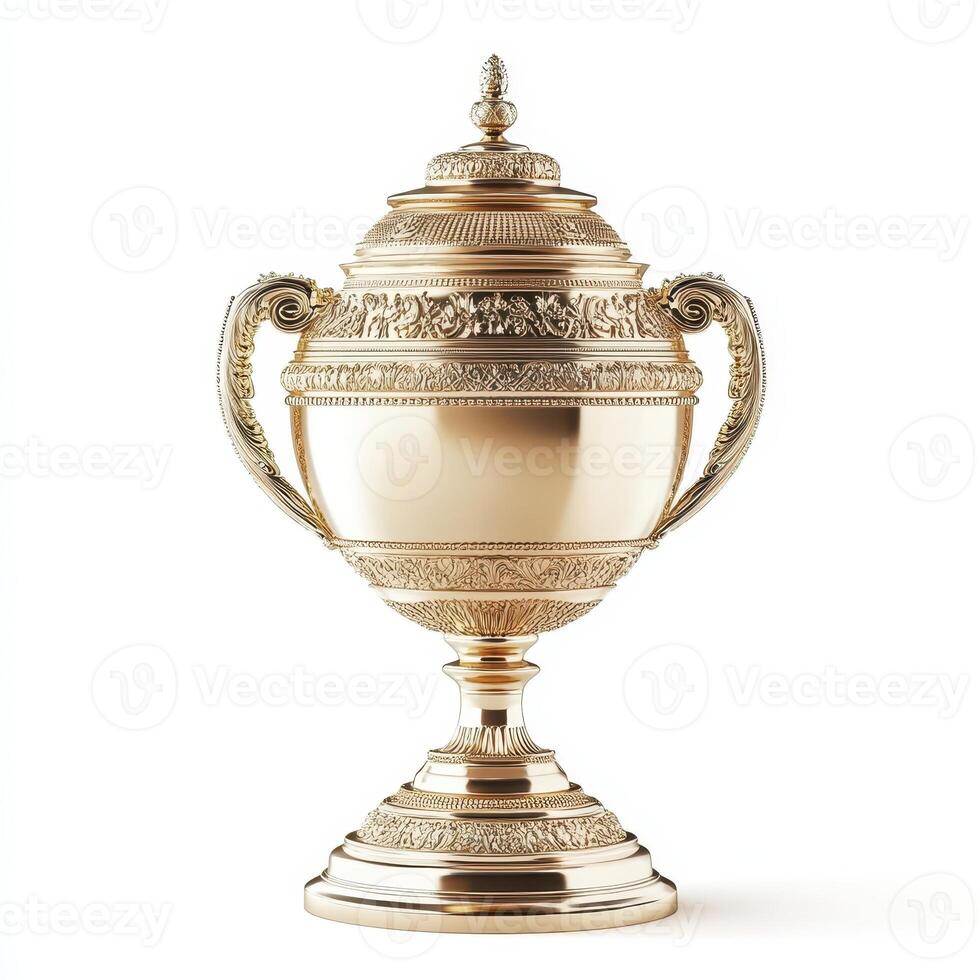 A decorative golden trophy with ornate details, symbolizing achievement and victory. photo