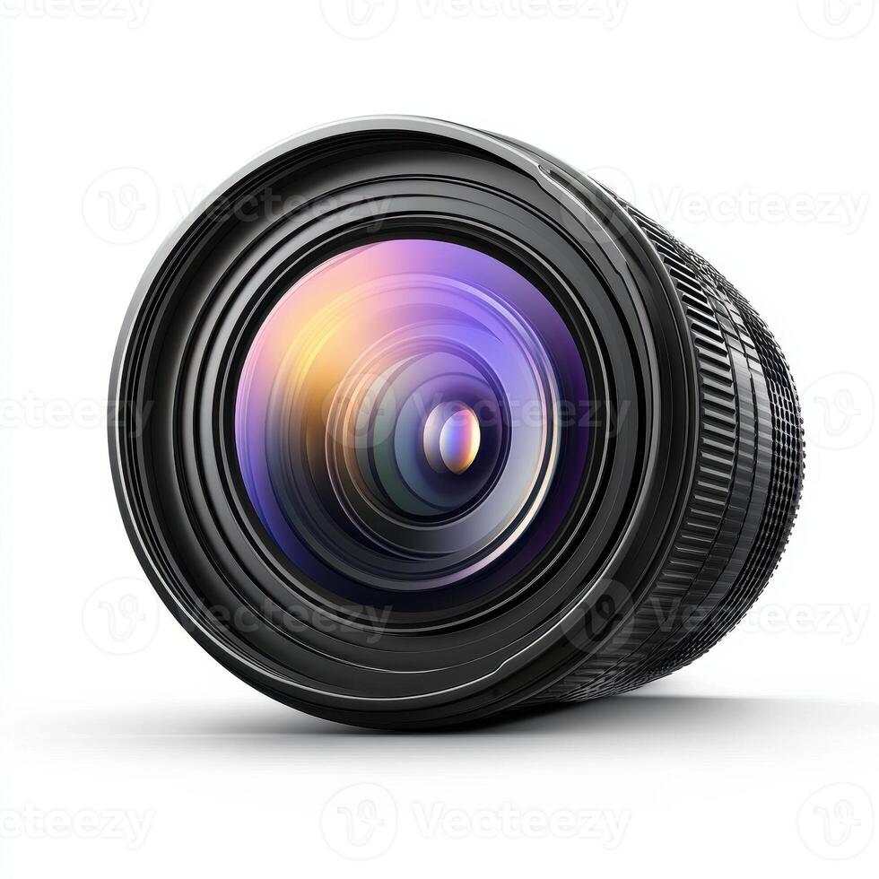 A camera lens showcasing its glass elements and focus ring, designed for photography. photo