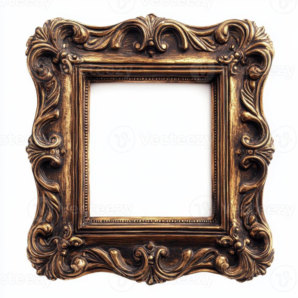 Ornate vintage picture frame with intricate detailing, designed to hold artwork or photographs. photo