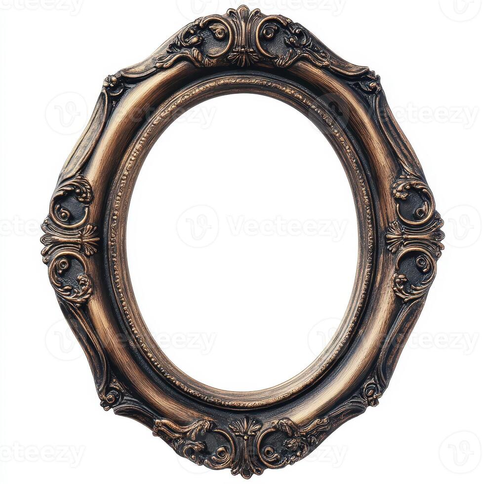 An ornate oval picture frame with intricate detailing, designed for displaying artwork or photos. photo