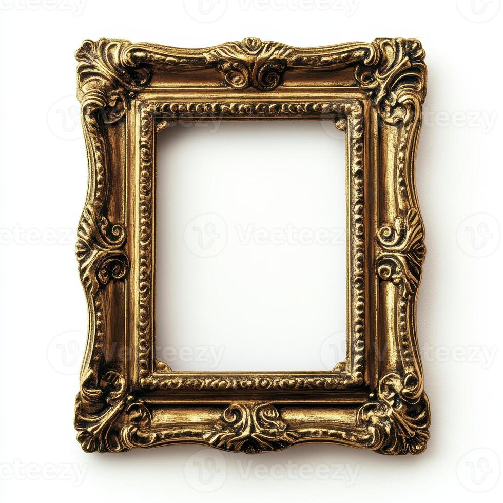 Ornate golden picture frame with intricate detailing, empty for showcasing artwork or photos. photo