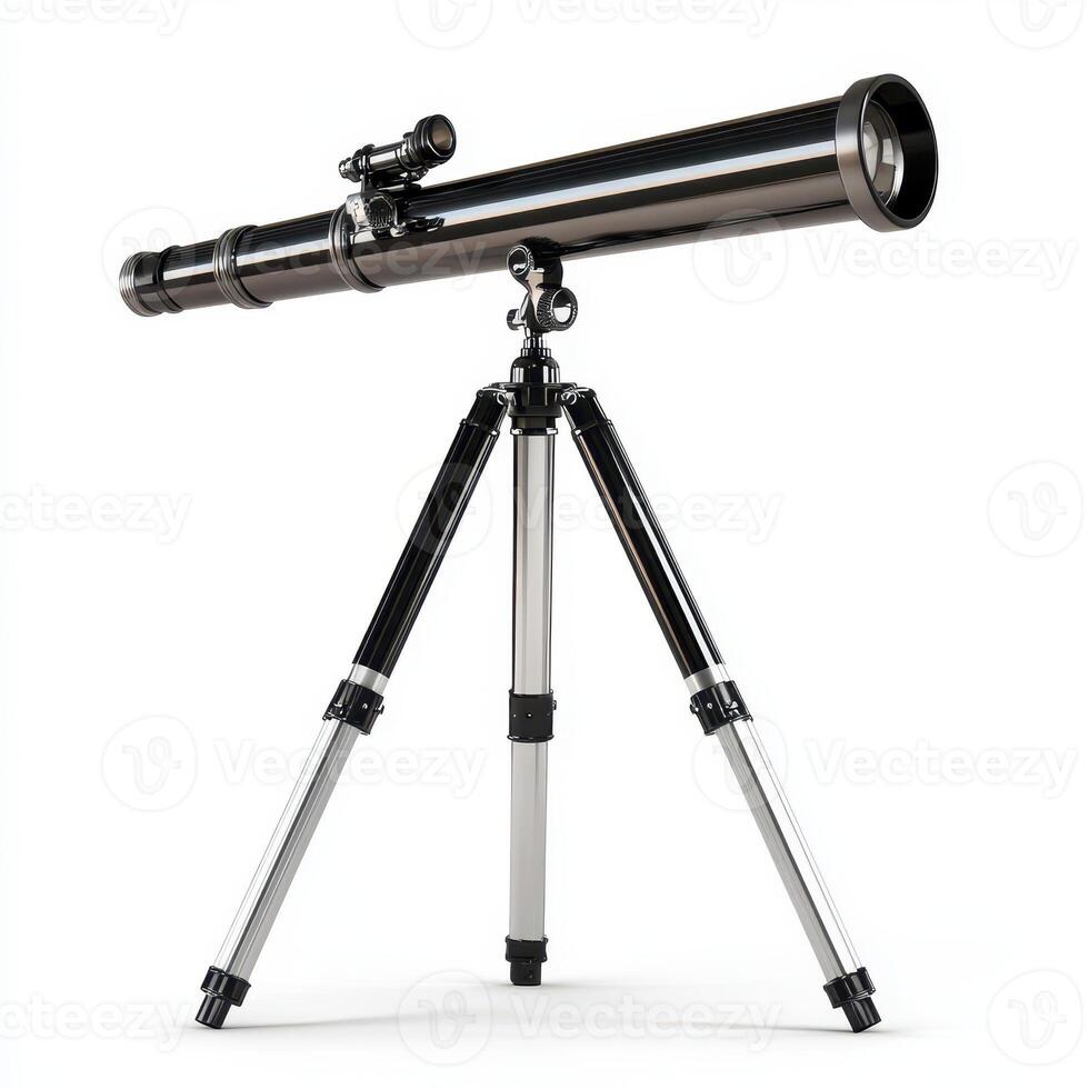 A sleek black telescope mounted on a tripod, designed for astronomical observation. photo