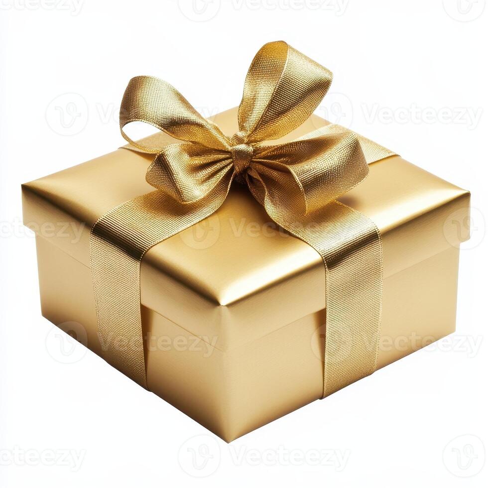 A golden gift box with a ribbon, symbolizing celebration and generosity. photo