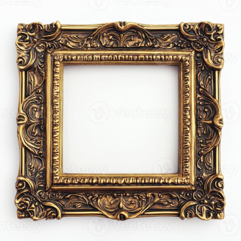 An ornate gold picture frame with intricate designs, empty for displaying artwork or photos. photo