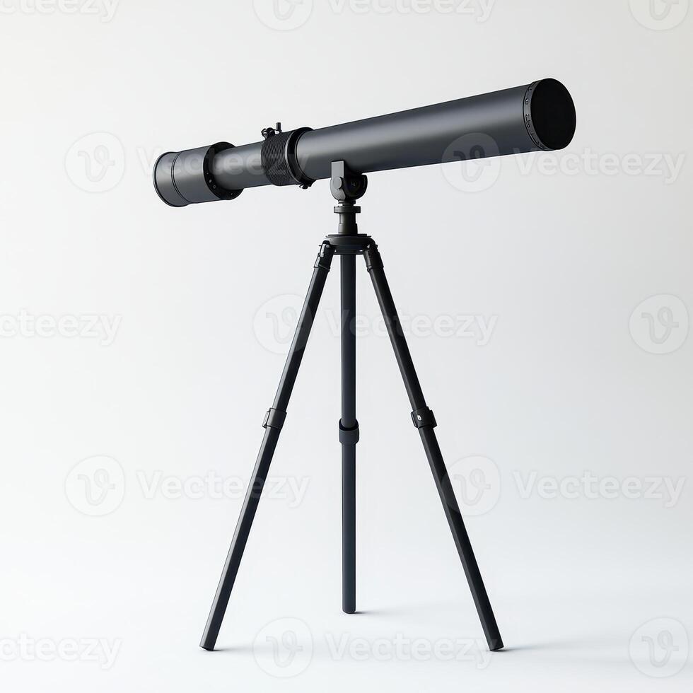 A sleek black telescope mounted on a tripod, designed for stargazing and observation. photo