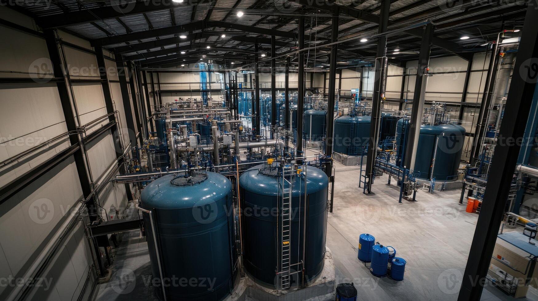 Aerial view of a large industrial facility with storage tanks and piping systems. photo