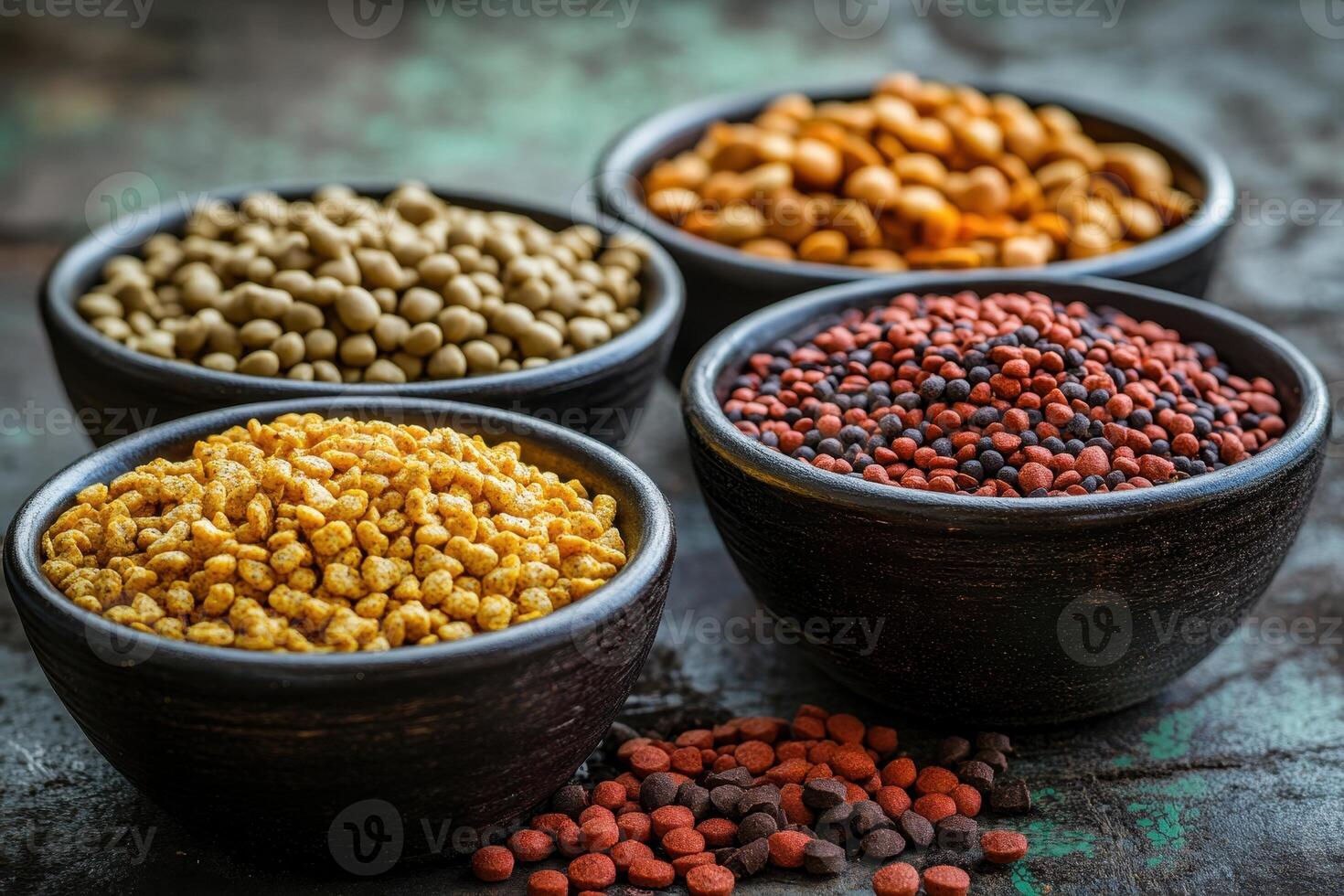 A collection of colorful spices and seeds in bowls, showcasing culinary variety and texture photo
