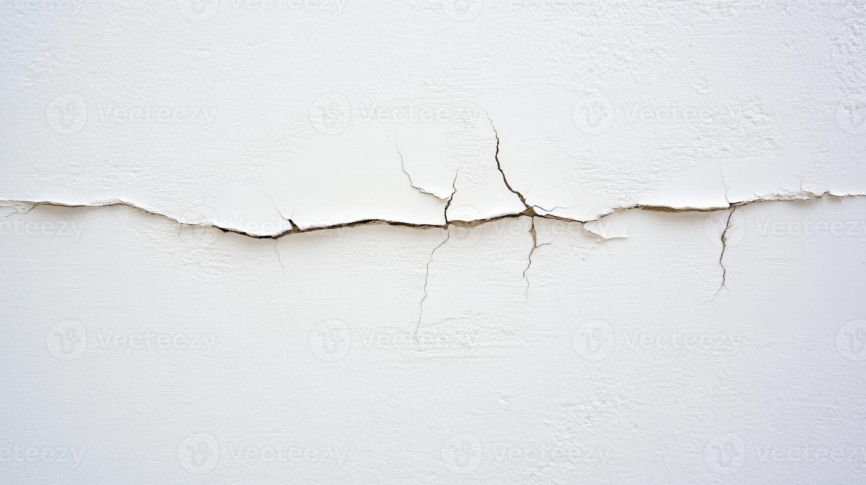 A close-up of a cracked white wall, highlighting structural damage and wear photo