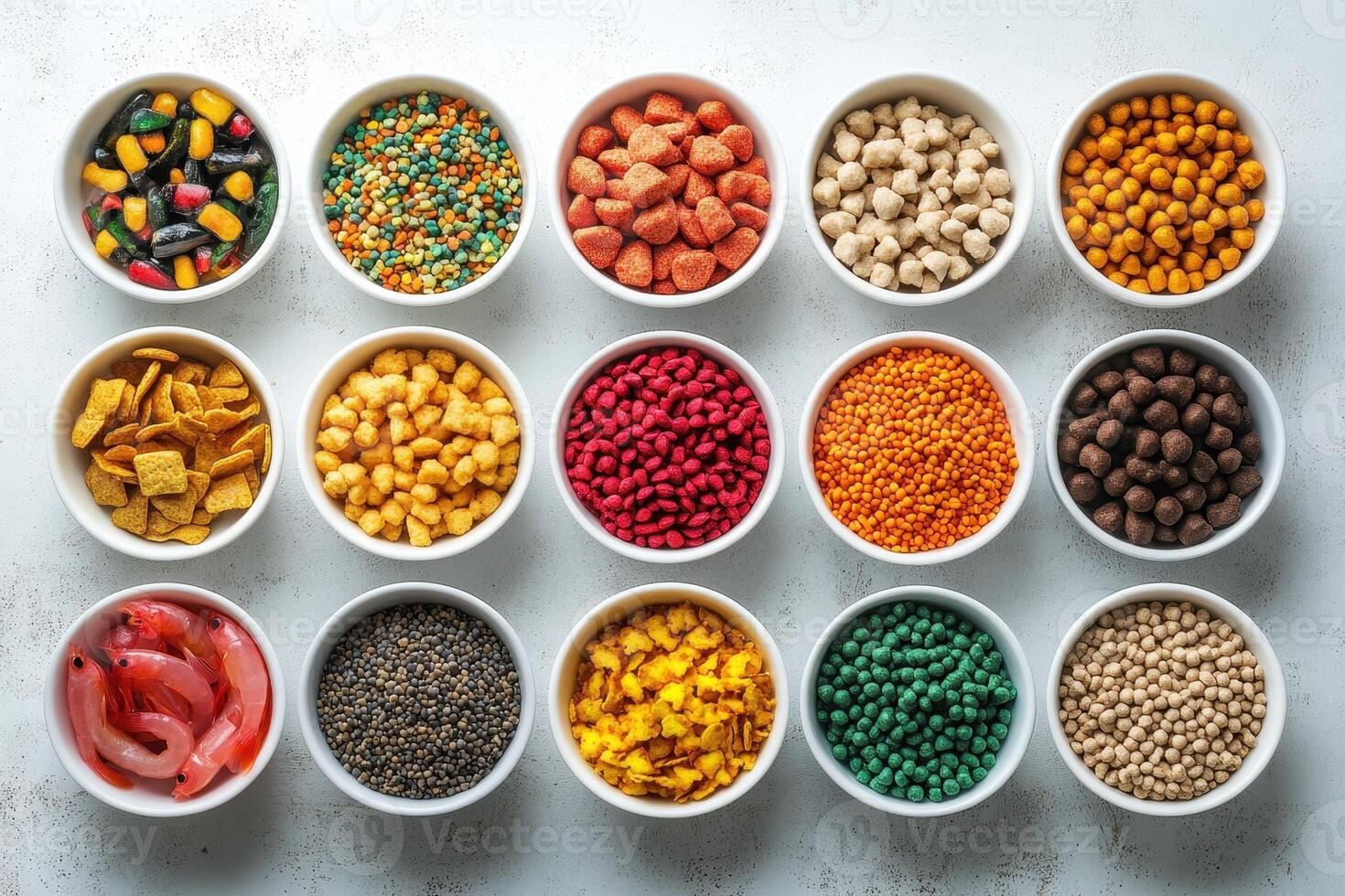 A colorful array of snacks and candies in bowls, showcasing variety and texture photo