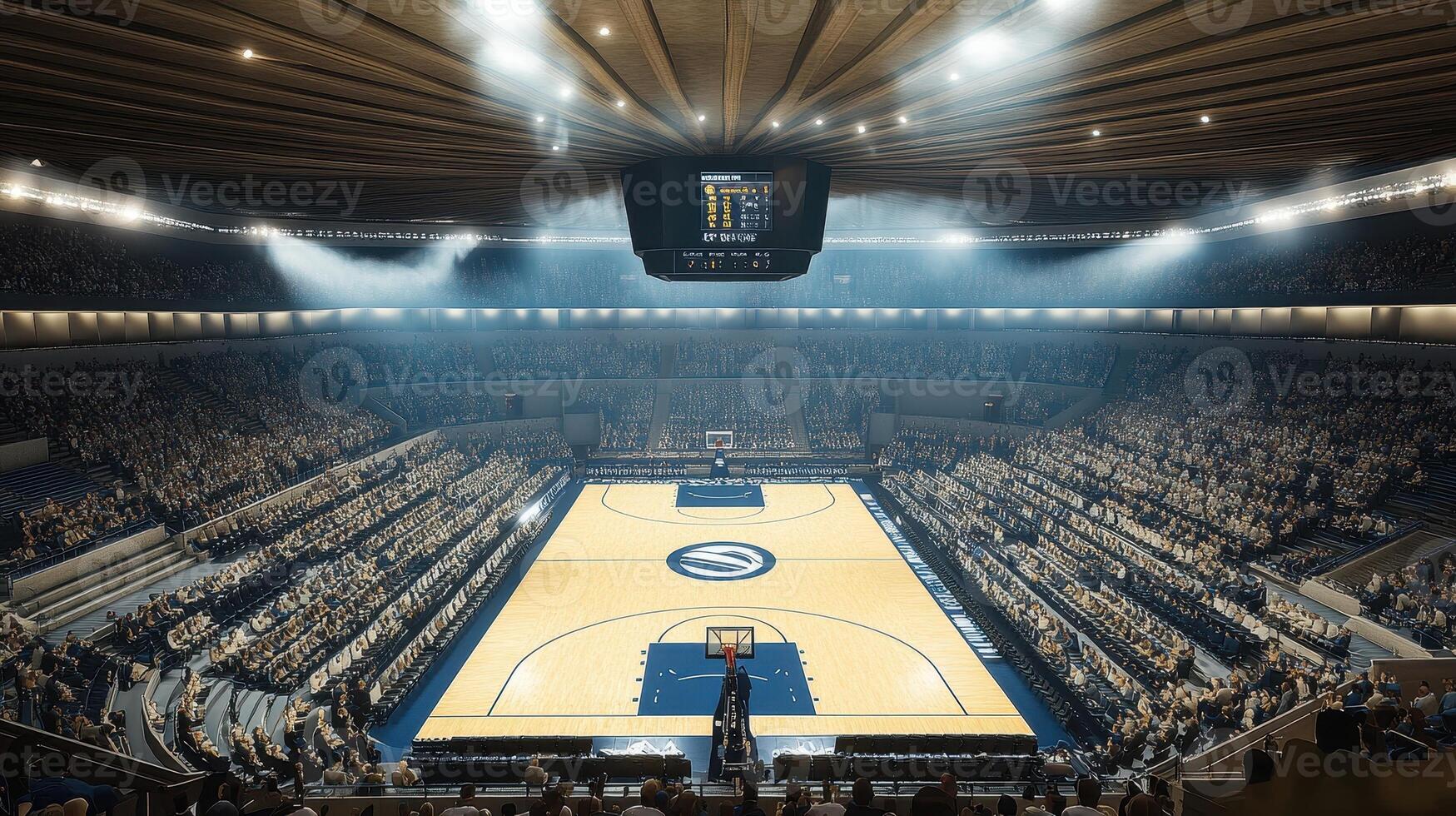 A modern basketball arena filled with spectators, showcasing a vibrant sports atmosphere photo